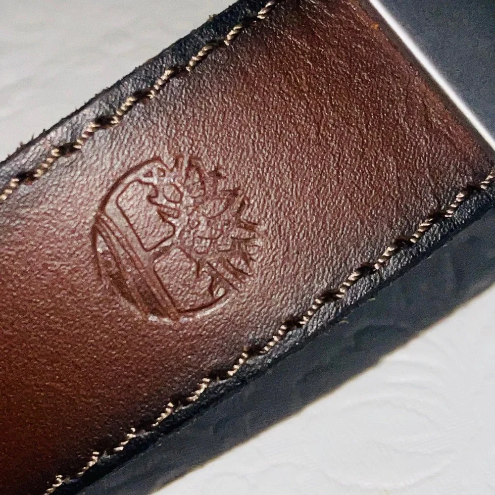 Timberland Reversible Leather Belt Brown/Black Silver Harness Buckle (Size 42)